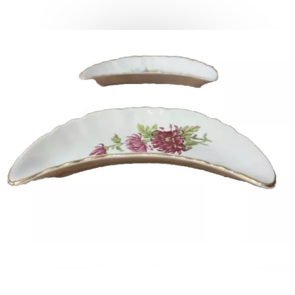 Vintage Bone Dish Crescent Moon Set 2 Chadwick Japan MCM Floral Gold Witchy Read - Picture 11 of 12